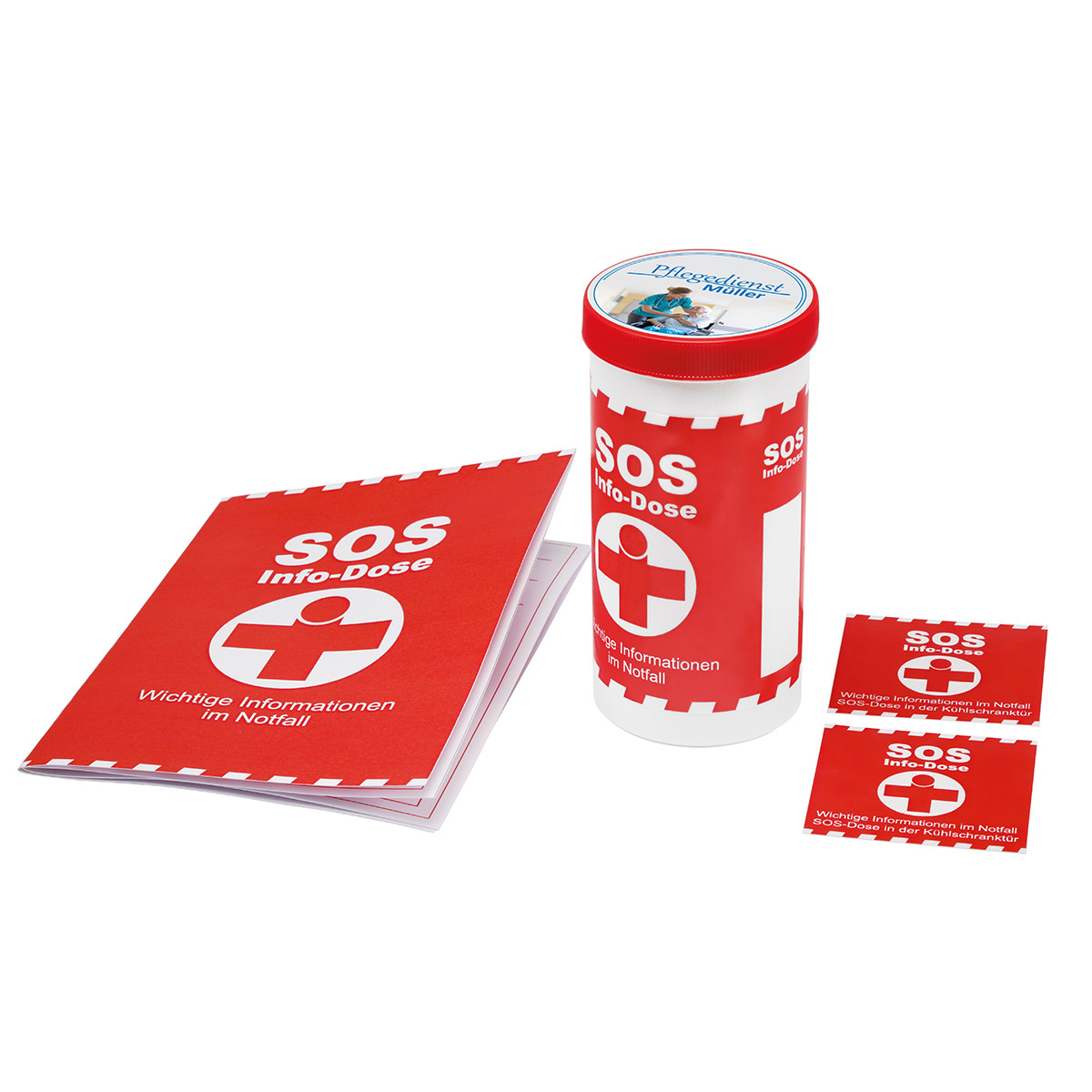 SOS-Info-Dose mit Standardbanderole als Werbeartikel ab 2,12 €